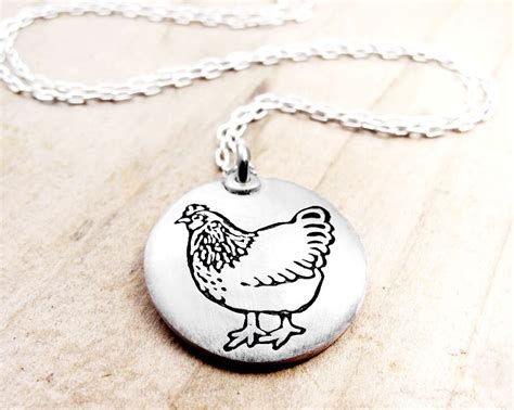 Silver Chicken Necklace Chicken Jewelry Hen Necklace T