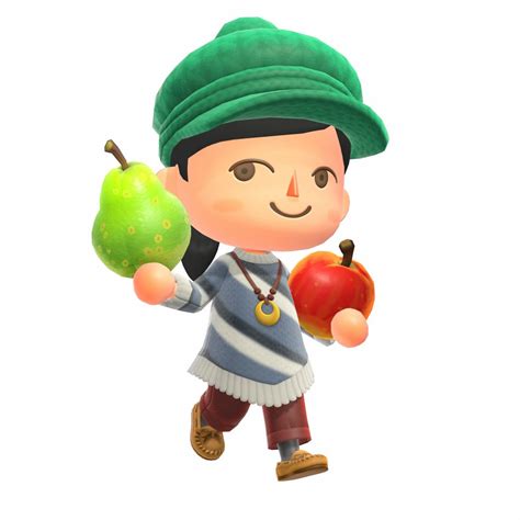 Player Character In Poncho With Pear And Apple Animal Crossing