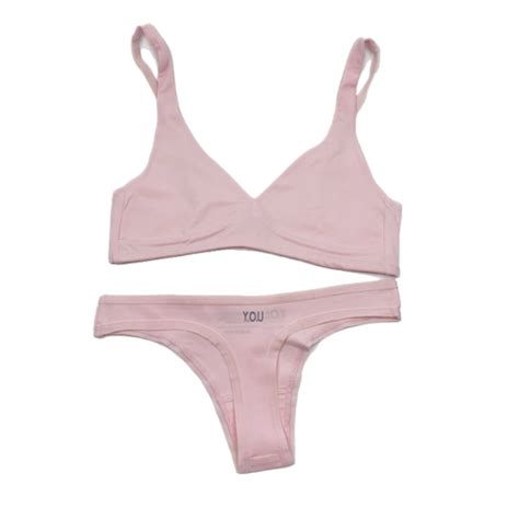 Womens Organic Cotton Matching Bralette And Thong Set In Light Pink You Underwear
