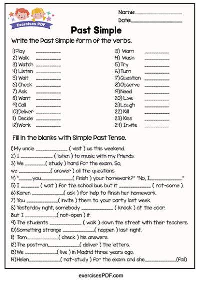 Fill In The Blanks With Simple Past Tense Exercises Pdf