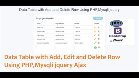 Data Table With Add Edit And Delete Row Using Php Mysqli Jquery Ajax