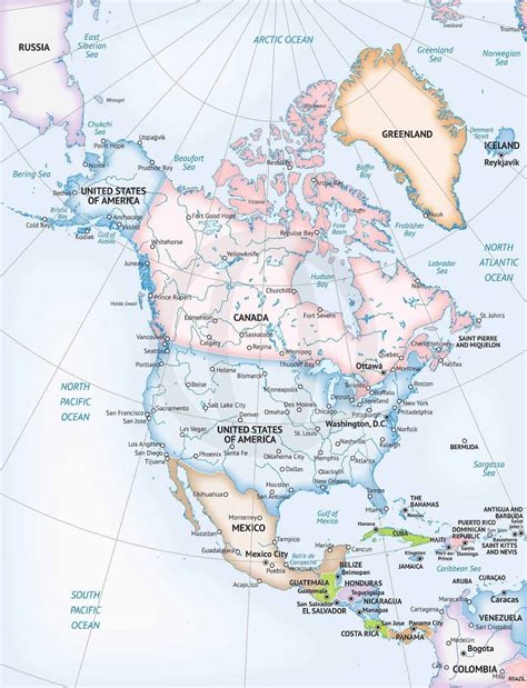 Political Map Of North America Continent