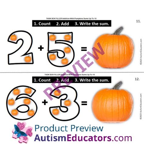 Addition With Sums Up To 10 Visual Counting Strategy Pumpkins Task Box