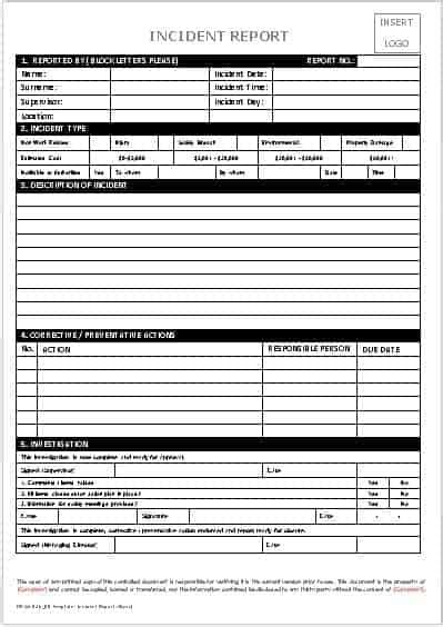 21 Free Incident Report Template Word Excel Formats