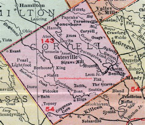 Coryell County Texas 1911 Map Gatesville Copperas Cove Purmela