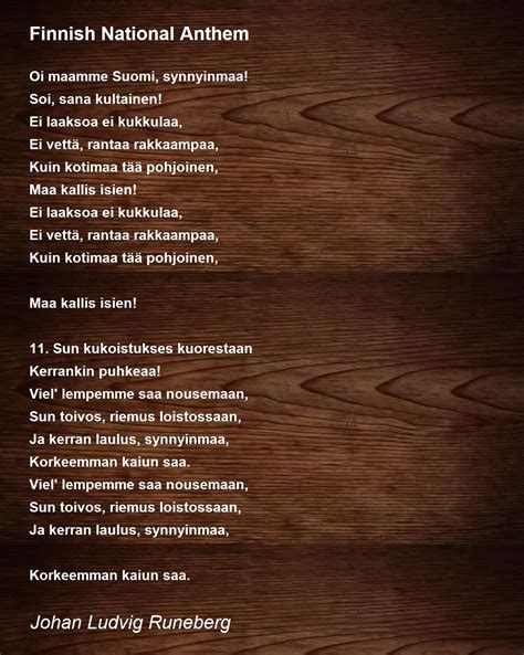 Finnish National Anthem Poem By Johan Ludvig Runeberg Poem Hunter