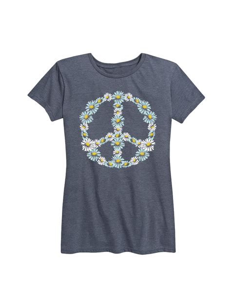 Instant Message Floral Peace Sign Womens Short Sleeve Graphic T