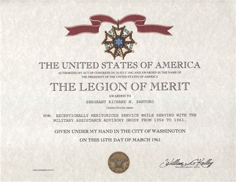 Legion Of Merit Medal Certificate Af