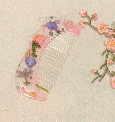 Handmade Resin Comb With Dried Flowers And Gold Leaf Handmade Diy