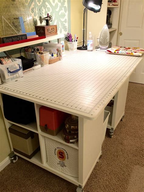 Cutting Table Using Ikea Kallax Cube Shelves And Existing Top From Jo Ann