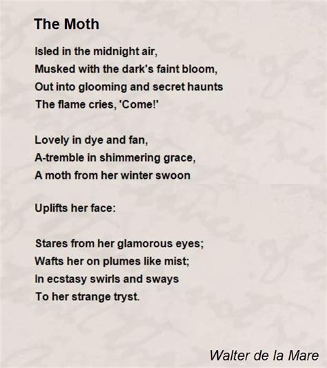 The Moth The Moth Poem By Walter De La Mare Moth Poems Haunting