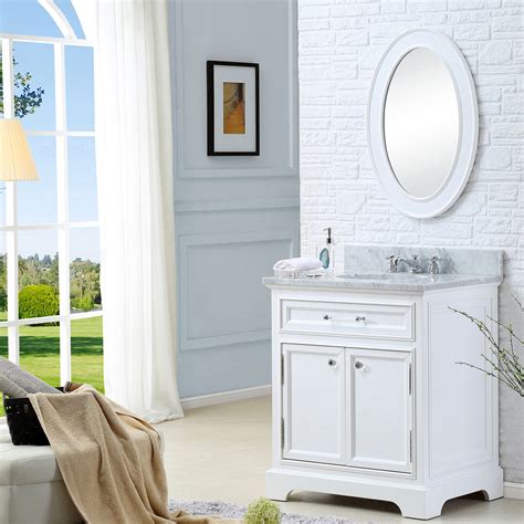 24 Pure White Single Sink Bathroom Vanity With White Carrara Marble Top