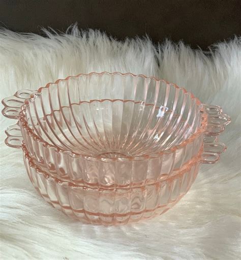 Vintage 2 Pink Depression Glass Ribbed Serving Bowls Etsy