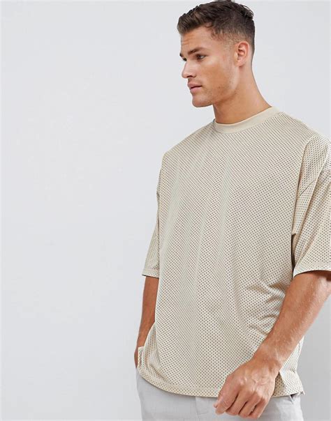asos synthetic oversized t shirt with half sleeve in mesh in beige in natural for men lyst