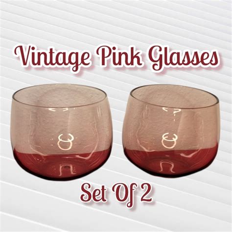 Vintage Dining Vtg 2 Pink Juice Drink Glasses Flat Tumblers Poshmark