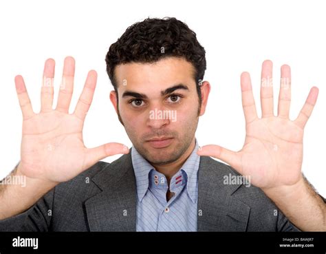 Business Man Showing His Palms Stock Photo Alamy