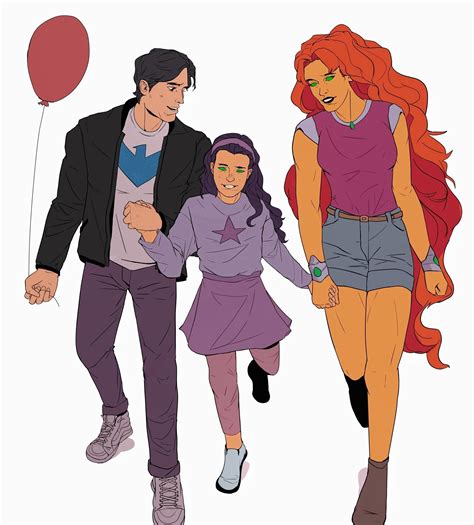 Nightwing Starfire And Mari Graysonnightstar Fanart By Alileu R