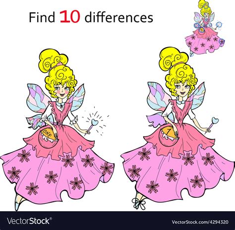 Find 10 Differences Beautiful Fairy Royalty Free Vector