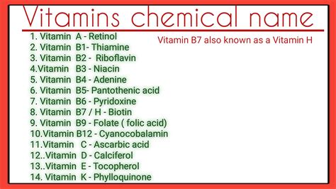 Vitamins Chemical Name And Function Bloggjhedu
