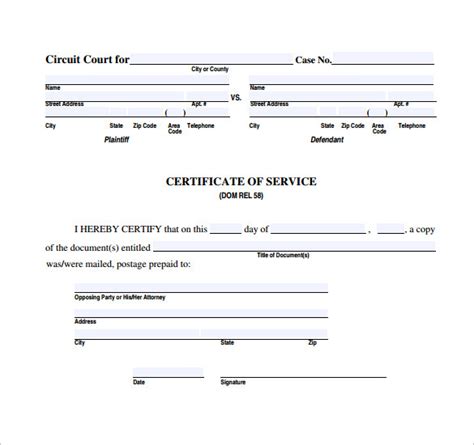 17 Certificate Of Service Templates Sample Templates