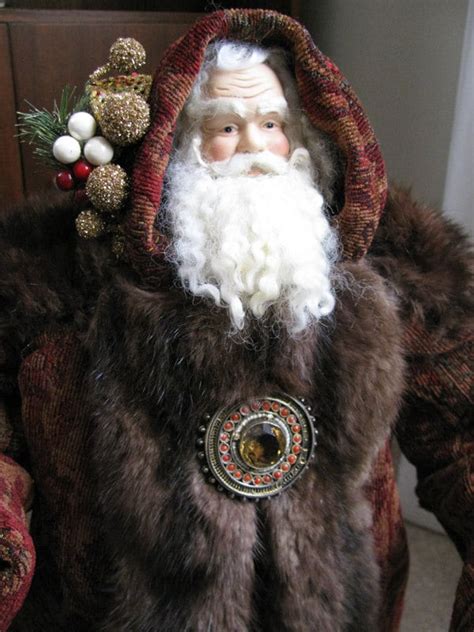 Father Christmas Doll Burgundy And Brown Tapestry With Dark Etsy