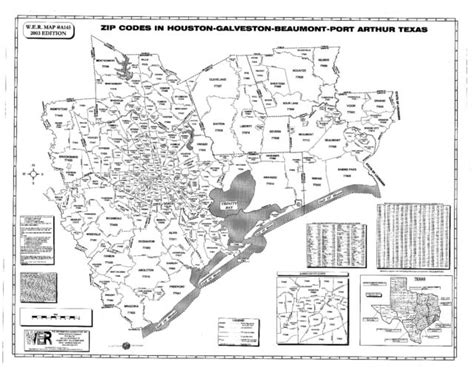 Houston Galveston Beaumont Port Arthur Tx Laminated Zip Code Wall Map