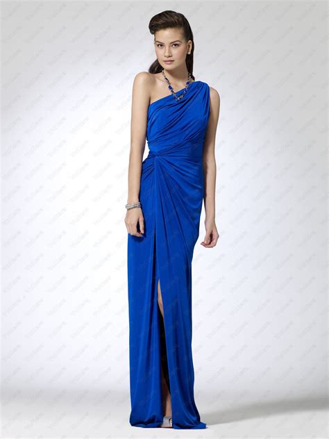 One Shoulder Gown With Side Twist Blue Evening Dresses Gowns Womens