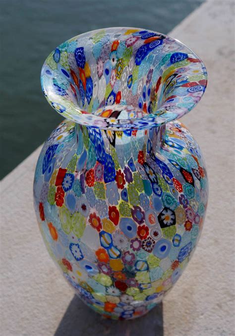 Grande Vaso Vetro Murano Con Murrina Millefiori Made Murano Glass