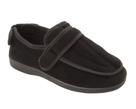 Mens Black Eee Fit Diabetic Extra Wide Opening Orthopaedic Slippers Uk