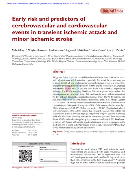Pdf Early Risk And Predictors Of Cerebrovascular And Cardiovascular