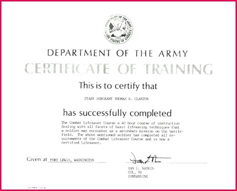 3 Certificate Of Training Template Army 09873 Fabtemplatez