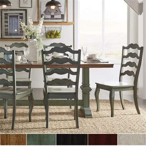 Eleanor Sage Green Farmhouse Trestle Base French Ladder 5 Piece Dining Set By Inspire Q Classic