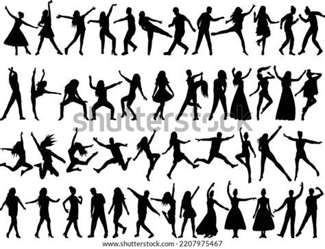 Set Dancing People Silhouette On White Stock Vector Royalty Free