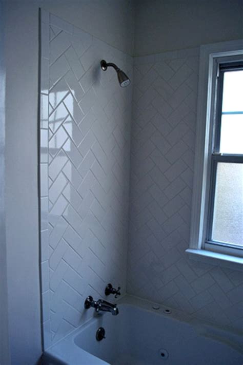 Match Your Sweet Home Bathroom Makeover Tile Tub Surround Herringbone Subway