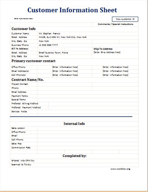 Client Information Sheet Template For Word Word Document Templates
