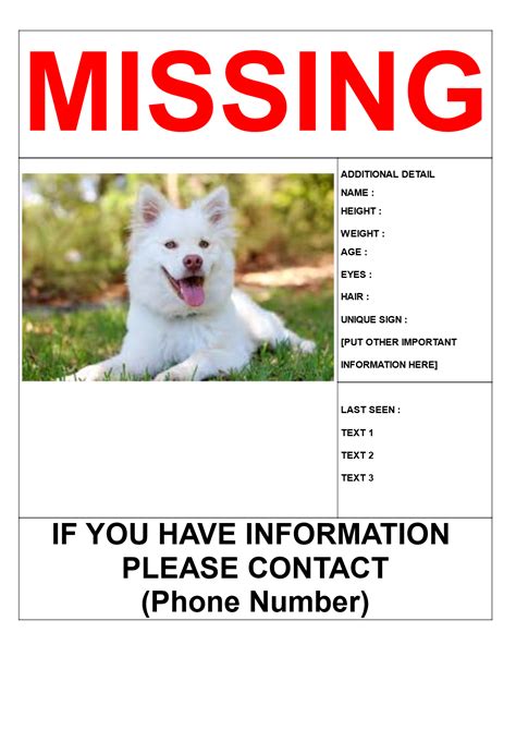 Missing Dog Poster Template Free Free Printable Templates