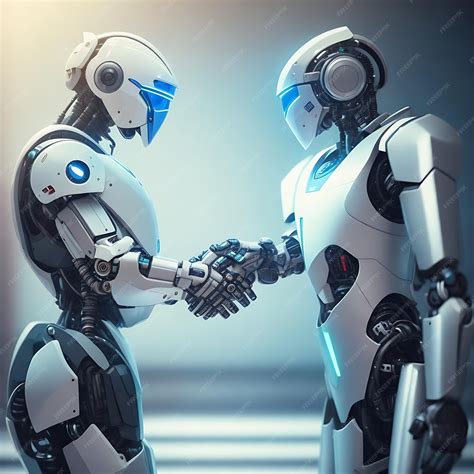 Premium Ai Image Futuristic Robot Handshake Generative Ai