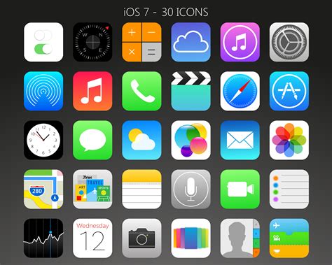 Global mobile phone apps icons. iOS 7 - 30 Icons (png+ico) by Evonyx3 on DeviantArt