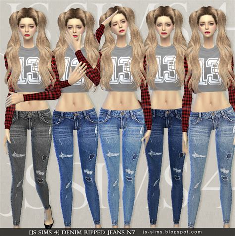 Js Sims 3and4 Denim Ripped Jeans N7