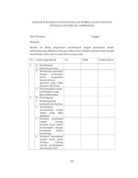 Pdf 25 Lembar Observasi Inkuiri Terbimbingpdf Dokumentips