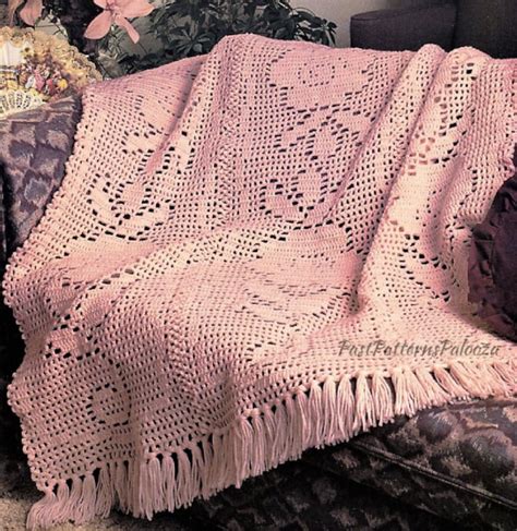 Vintage Filet Crochet Pattern Pretty Victorian Roses Afghan Instant