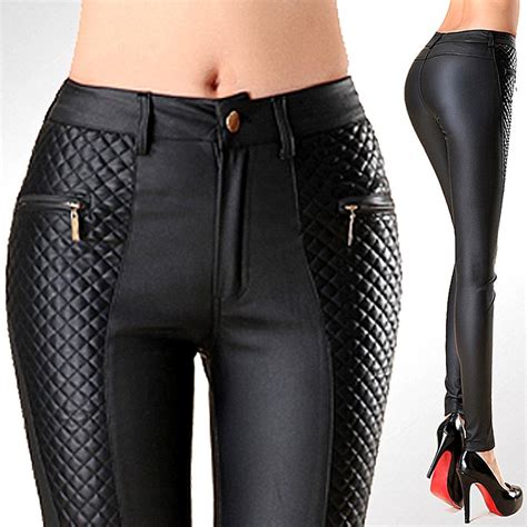 2019 serandmido women leather pants pu button fly with zipper pockets skinny pencil pants