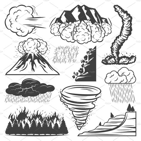 Vintage Natural Disasters Collection Decorative Illustrations