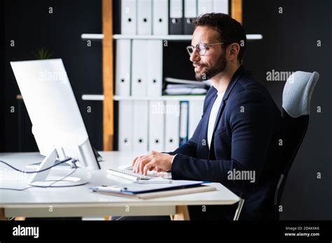 Employee Using Business Computer Work From Home Stock Photo Alamy