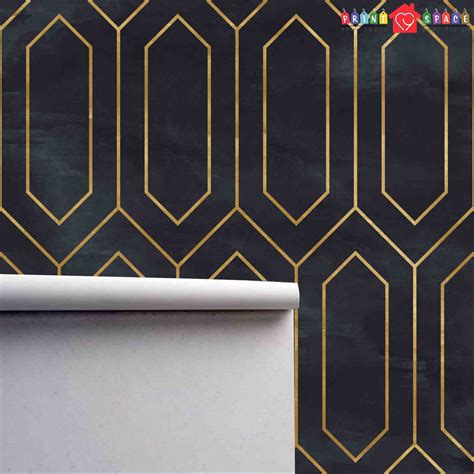 Geometric Art Deco Black Gold Wallpaper Removable Peel Stick Etsy