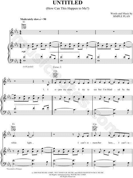 Simple Plan Untitled Sheet Music In Eb Major Transposable Download And Print Sku Mn0049905 D4