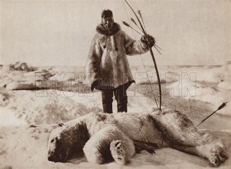 Eskimos Hunting Polar Bear With Bow And Arrow In The Artic Circle Stock