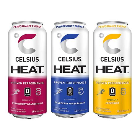 Celsius Heat Energy Drink 3 Flavor Variety Pack Zero Sugar 16oz Can