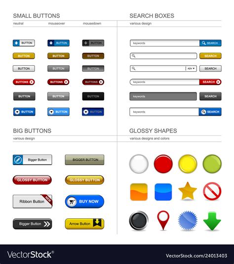 Web Design Button Element A Set Of Buttons Box Vector Image