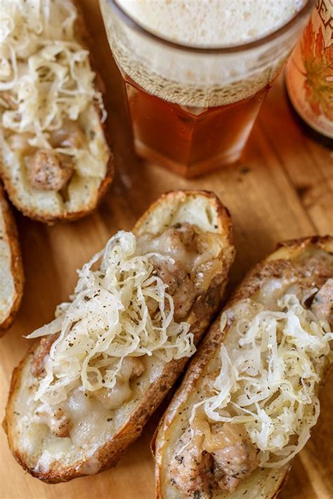 Oktoberfest Potato Skins Celebrate With Beer Bratwurst Sauerkraudt